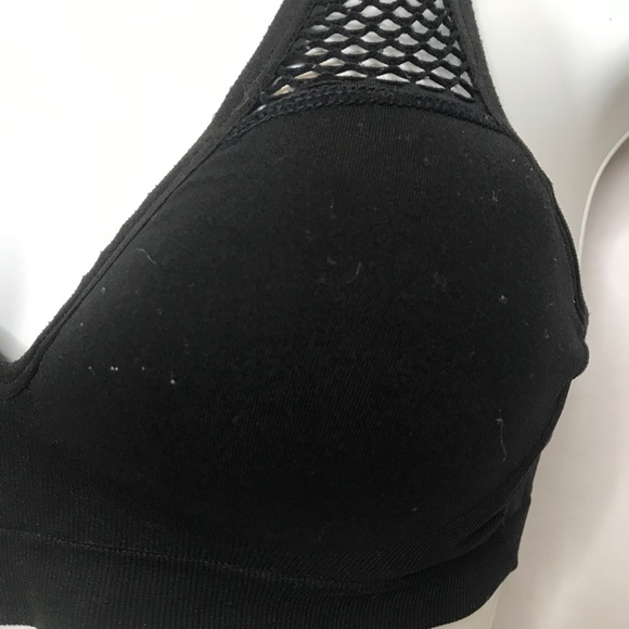 Victorias Secret PINK Sports Bra Size Small Black Fishnet Padded Cups Rave Psy - Picture 2 of 13